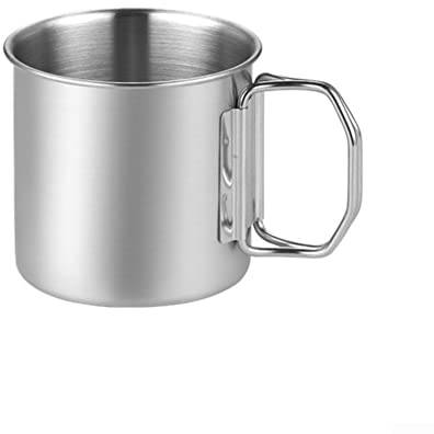 RANRAO 600ML Outdoor Stainless Steel Water Cup Mug, Stainless Steel Folding Handle Water Cup Beer Mug Travel for Camping Hiking Backpacking