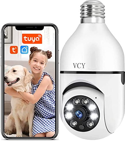 E27 Bulb Camera, Wireless Wifi Camera,TUYA Full HD 1080P Night Vision Home Security Camera, Remote Access, smart life, Security 2.4GHz CCTV Cam 360 degree Human Outdoor mart Indoor (Two Way Audio)