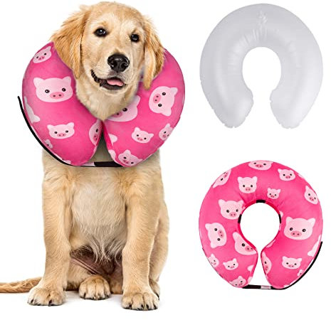 CuteBone Cono gonfiabile per cani con rivestimento in morbido pile rimovibile per cani di piccola/media/grande taglia e collare a ciambella per gatti dopo l'intervento chirurgico GWB01L