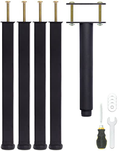 Pied de Lit 35 cm à Visser, Pied Sommier à Lattes Universel, Reglable en Hauteur, Metal, Carré + Rond, Boulons M8, pour le Cadre Métallique d’un Sommier Adulte, Noir, Lot de 5 (4 Latéraux + 1 Central)