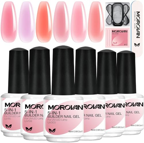 Morovan Gel Construction Ongle UV - Kit Professionnel 5 En 1 Avec 6 Couleurs Pour Extension Et Design De Manucure Pour Femmes