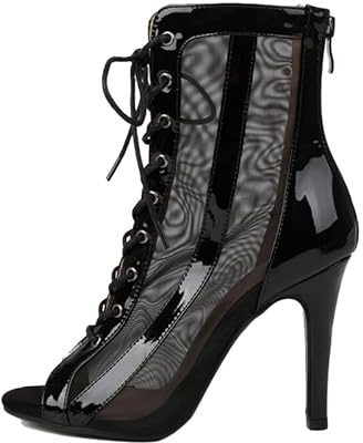 HIPPOSEUS Damen Lateinische Tanzstiefel Schnüren Salsa Bachata Tango Ballsaal Tanzschuhe mit Netz Heels Dance Boots,Model 7235