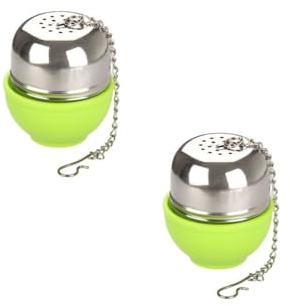 Facklemann 9909150 Lot de 2 boules à thé ovales avec support, boule à thé, infuseur à thé, infuseur de tisane, Acier inoxydable, ABS, Vert, 4 x 4,5 cm