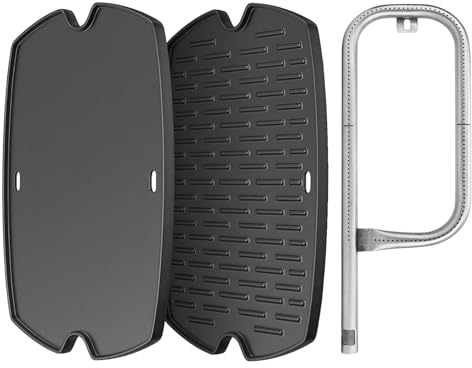 BBQration 7582 Cast Iron Griddle & 60040 Burner for Weber Q1000 Q1200 Q100 Q120 Weber Q Parts Baby Q 386001 50060001 51040001 51010001 Grills, Replacement Parts for Weber 7582 7644 65810