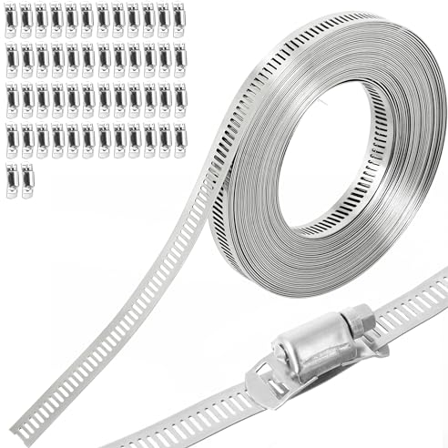 20M Schlauchschellen Endlos 304 Edelstahl Einstellbare Schlauchklemmen Riemen Schlauchclips mit Schraube Klemme 50 Stück für Wasser Rohr/Tank/Gas Rohr/Kühler/Automobil Tubing