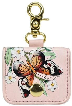 Anuschka Leder-AirPod-Hülle – Handbemaltes echtes Leder, Schutzhülle für AirPods mit Druckknopf - 1179, Butterfly Melody