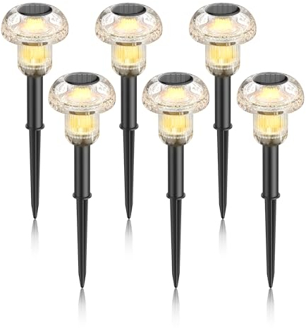 AGOTD Solarleuchten für außen, Solar Pilzlampe 6 Stück, Solar Wasserdichte Gartenleuchten für Outdoor, Weg, Terrasse Gärten, Innenhöfe, Rasenflächen (Warmweiß)