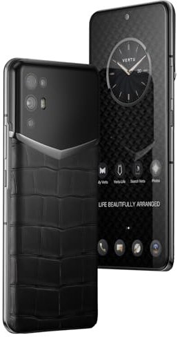 Vertu iVERTU Téléphone débloqué Peau d'alligator 5G, crypté sécurisé, appareil photo 64 MP, 12 + 512 Go, 120 Hz FHD+ (1080 x 2400), écran OLED, double SIM, charge rapide (noir fer)
