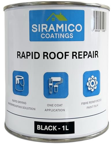 SIRAMICO COATINGS | Leak Stop Rapid Roof Repair BLACK Paint | 1 Litre | Instant Waterproof Roof Sealant | Perfect for Flat and Pitched Felt, Shed & Garage Roofs | Can Be Applied to Damp Surfaces