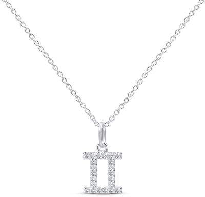 Amberta Women's 925 Sterling Silver Zodiac Necklace with Cubic Zirconia - Gemini Zodiac Sign Necklace