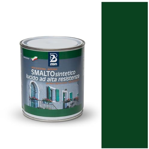 2BM Smalto Sintetico ad Alta Resistenza Verde Muschio RAL6005 a Solvente Brillante Inodore, Non Ingiallente, Adatto a Legno, Metallo e Muro, Per Interni ed Esterni | Formato 0,75 lt