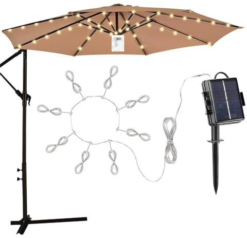 Lampe solaire pour parapluie – Guirlande lumineuse déportée pour parasol | Parapluie cantilever à DEL avec 8 modes d'éclairage – Lampes solaires étanches pour décoration de fêtes de mariage