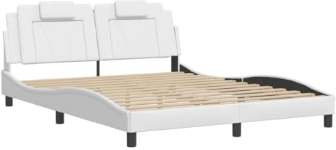 vidaXL Bettgestell, Bett Viana ohne Matratze, Bettrahmen mit Lattenrost, Doppelbett für Schlafzimmer, SchlafzimmerBettgestell Weiß 160x200cm Kunstleder