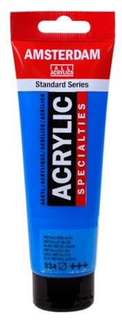 Amsterdam Standard Serie Acrylfarbe Metallicblau 834, 120 ml, halbtransparent, ausgezeichnete Lichtechtheit, mittlere Viskosität, glattes, satiniertes Finish, 100% Acrylharz