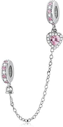 925 Sterling Silver Safety Chain for Pandora bracelet,Heart silicone Stopper Lock Clip Bead Charm,Women Jewelry
