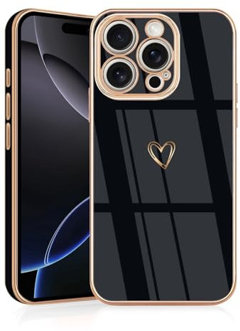 JRIANY for iPhone 16 Pro Max Case, Protective Flexible Silicone Case with Cute Design Love Heart Pattern Shockproof Bumper Cover Compatible with Apple iPhone 16 Pro Max 6.9 inch - Black