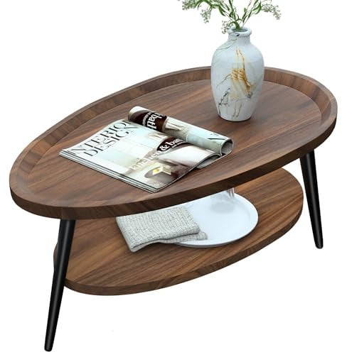 MOHQZA Couchtisch Oval Holz | Wohnzimmer Tisch für Couch | Wohnzimmertisch mit Stauraum | Einfacher Aufbau Industrie-Design 100x55x38 cm | Kleine Moderne Couchtische für Heim und Büro