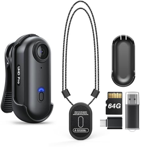 BOBLOV W4 4K Body Camera, Wearable 64GB Body Cam with 360°Rotate Clip & Magnetic Clip, 90 Minutes for Recording, Mini Camera Easy to Use for Lecture, Traveling, Pet Walking(64GB)