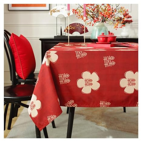 Tablecloth Rot, Polyester Abwaschbare Tischdecke Blumenhochzeitsdekoration Tischtuch Rechteck 140x160CM