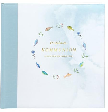 goldbuch 03 036 Fotoalbum Kommunion Himmelsfische, Album 25 x 25 cm, Fotobuch 44 weiße Seiten mit Pergamintrennblättern, 4 illustrierte Seiten, 6 Designseiten zum Einkleben, Kunstdruck, Hellblau