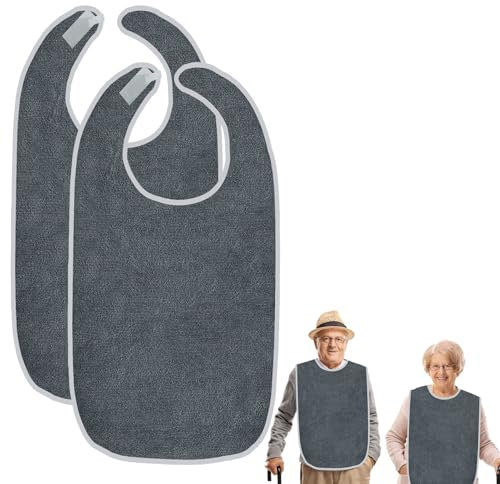 2 Stück Wasserdichte Lätzchen für Erwachsene, Senioren Mehrweg Waschbar, Leicht zu Reinigen, Unisex Kleiderschutz mit Klettverschluss für Ältere und Behinderte, Komfortabler Ess- und Pflege-Schutzlätz