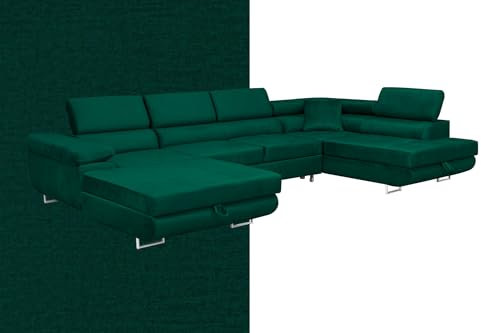 SOFILAND Wohnlandschaft Aller Moon U XXL-Ecksofa mit Schlaffunktion und Zwei Bettkästen. (Grün, Rechts)