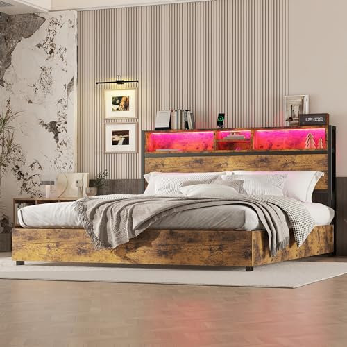 Kebnor Flachbett, hydraulischer Hebemechanismus, großer Stauraum im Bettkasten, braun (180 * 200cm)