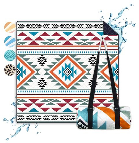 NAYA STUDIOS® Picknickdecken (Ethno Nature) - extra große Picknickdecke 200x200 cm - waschbare Campingdecke - Stranddecke XXL - Picknickdecke wasserabweisend - Decke Outdoor - Strandmatte gepolstert