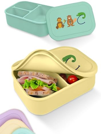 Deine Schulhelden Lunchbox - Silikon Brotdose für Kinder - Bruchfeste und Auslaufsichere Bento Box, BPA frei, Spülmaschinenfest und Mikrowellengeeignet - Kapazität 800 ml (Pastel Gelb)