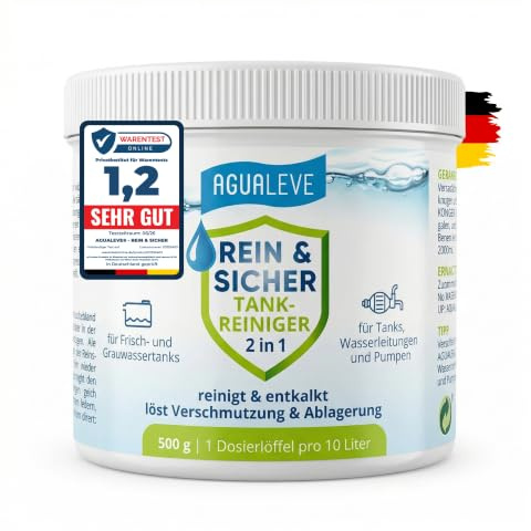 AGUALEVE® REIN & SICHER 500 g *NEU* – innovativer 2 in 1 Frischwassertank-Reiniger mit Aktivsauerstoff – reinigt und entkalkt Tank & Leitungen im Wohnmobil – Markenqualität Made in Germany