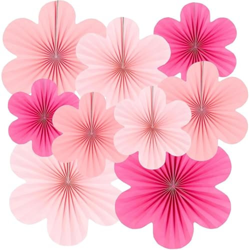 CATOR 9 Pezzi decorazioni primavera, allestimento battesimo bimba, Fiori Carta Rosa Giallo Ventagli Matrimonio Addobbi Decorazioni Tavolo Compleanno, Decorazioni Feste, Classroom Baby Shower Backdrop