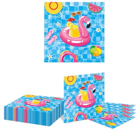 Kotkiddy 20 pièces Serviettes Papier été fête Piscine jetables absorbantes Serviettes invités Cocktail pour bébé, Assiette d'anniversaire