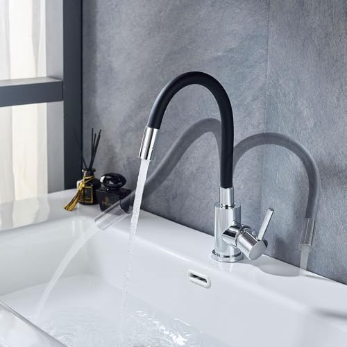 LakeBayMZC Rubinetto Bagno Lavabo,Con 2 tipi di getto d'acqua,con Beccuccio Flessibile,Girevole a 360°,Cromato