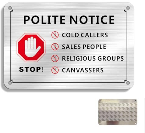 Nukoqcd No Cold Callers Sticker No Cold Calling Door Sign, Self-Adhesive Brushed Aluminium, 15x10cm,Stop Solicitors Notice (Silvery)