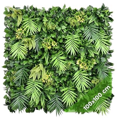JELLE & JACOB Künstliche Pflanzenwand Indoor & Outdoor, Blumenwand Aloha Garden, 100x100 cm, pflegeleicht & langlebig - für Wohlfühl-Atmosphäre, Kunstpflanzen Wand, Green Wall, Pflanzen Wand
