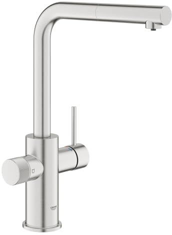 GROHE Blue Pure Minta Rubinetto Filtro Acqua, Bocca L, Doccetta Estraibile, Filtro Carboni Attivi, Acqua Filtrata Naturale, Supersteel, 30590DC0