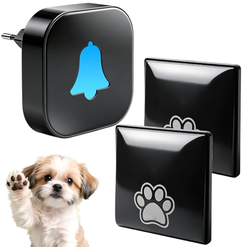 Campanello per cani, senza fili, per cani, senza fili, per cani, per animali domestici, 38 suonerie + 4 livelli di volume, campane da allenamento (1 ricevitore + 2 pulsanti)