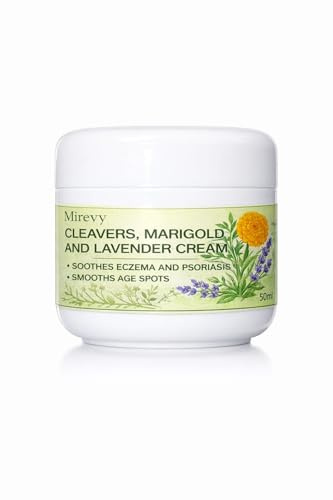 Mirevy Cleavers, Marigold & Lavender Cream Balm 50ml – Natural Botanical Moisturiser for Dry, Sensitive Skin – Hydrating Face & Body Balm with Coconut Oil & Beeswax