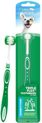 Fresh Breath by TropiClean Triple Flex Toothbrush for Small Dogs - 360° Bristles, Fast & Easy Clean - Helps Remove Plaque & Tartar