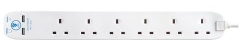 Masterplug SRGU64N-MP 2 m Surge Protector 6-Socket Extension Cable with 2 x USB Sockets
