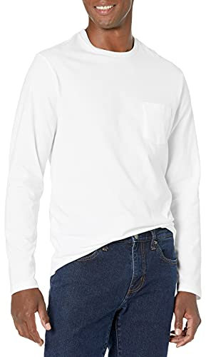 Amazon Essentials Men's Regular-Fit Long-Sleeve T-Shirt, White, L