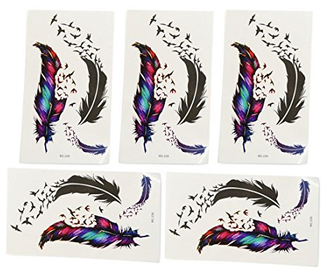 sourcing map 5pcs Feder Vögel Muster temporäre Tätowierung Abziehbild Aufkleber Körper Arm
