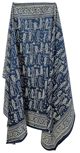 Indigo Blue Hand Block Print Sarong, Cotton Pareo Hand Dyed Scarves Indian Hand Block Print Sarong,Cotton Blue Size 44x72 Inch ss06