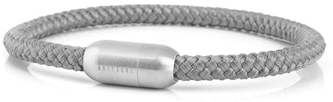 Akitsune Silvus Nylonarmband | 5mm Dick | Armschmuck Damen Herren Edelstahl Armband Magnetverschluss - Mattsilber - Grau 19,5cm