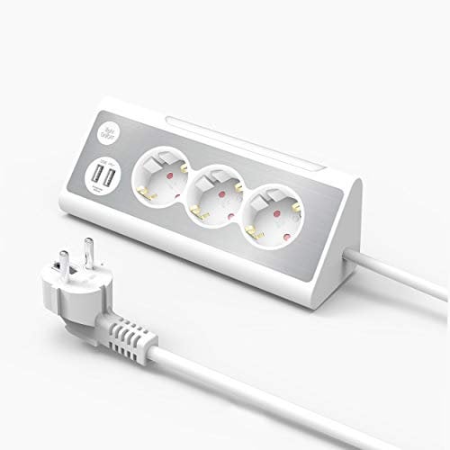 KS Mehrfachsteckdose,3-Fach Steckdosenleiste mit USB Und LED-Nachtlicht Tischsteckdose Edelstahlfrontplat Ecksteckdose, überspannungsschutz Steckerleiste für Küche (1,5m)