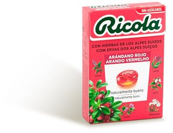 Ricola - Arándano Rojo, Caramelos Duros Sin Azúcar, Refresca, Alivia la Garganta y la Respiración, 13 Hierbas Suizas y Aceites Esenciales, con Edulcorantes - Caja 50 g