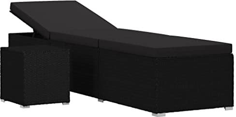 vidaXL Sonnenliege mit Auflage Teetisch Gartenliege Relaxliege Rattanliege Strandliege Liegestuhl Liege Gartenmöbel Poly Rattan Schwarz