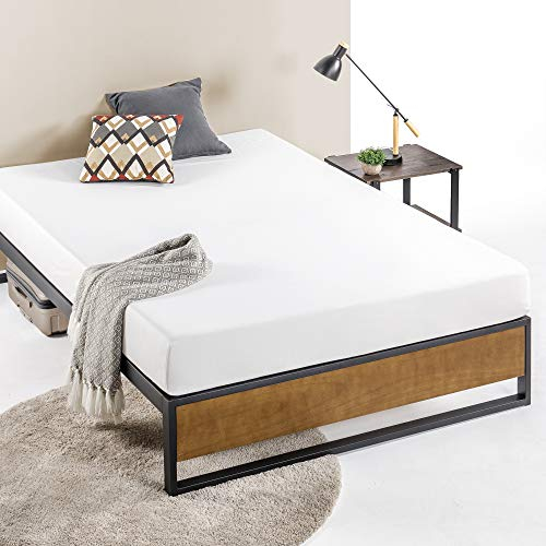 Zinus Suzanne Bed 160 x 190 cm – Höhe des Bettrahmens 18 cm – Plattformbett aus Metall und Holz mit Lattenrost aus Holz – Braun und Schwarz
