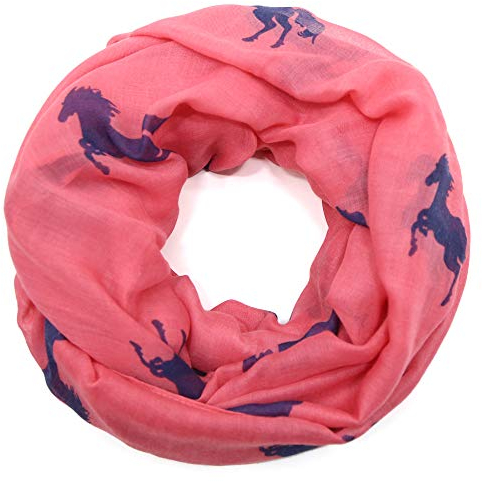 AnJuHoPa Damen Schlauchschal aus Viskose in Koralle mit Pferdemotiv – Leicht, Weich & Atmungsaktiv – Modischer Loop-Schal für Reiterinnen und Pferdeliebhaberinnen