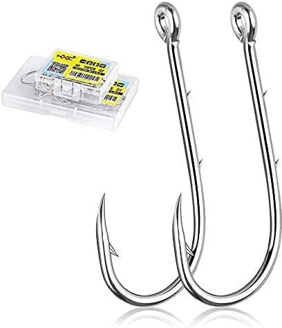 HXC Long Shank Fishing Hooks Baitholder Fishing Hook with 2 Barbs Sea Fishing Hooks White Nickel Beak Hooks Offset Point Hooks with Box